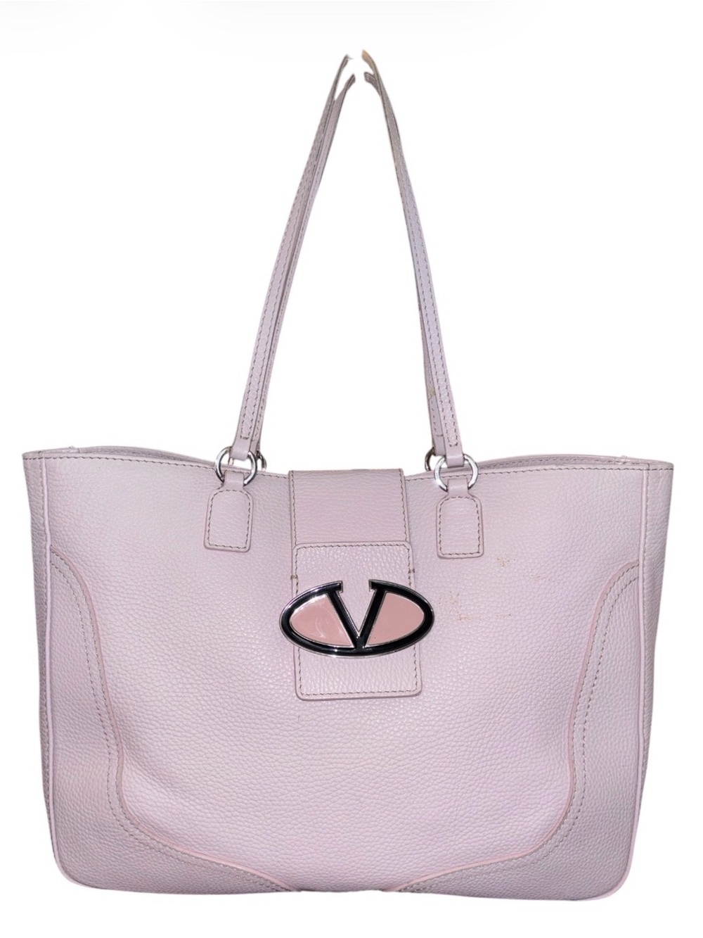 Valentino Garavani V Logo Pebbled Leather Tote